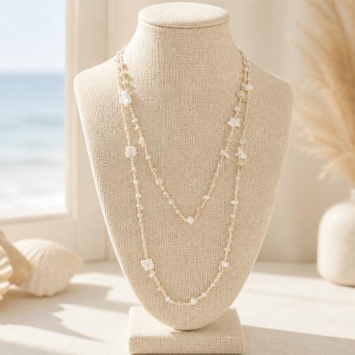 "SOGNO D'ORO"- NECKLACE - GOLD WITH  CRYSTALS AND SMALL SHELLS