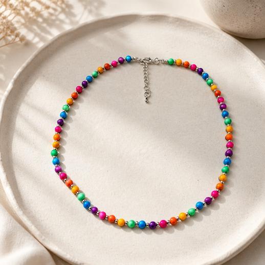 "SUMMER VIBE" – Necklace – Silver with multicolored beads