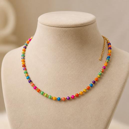 "SUMMER VIBE" Necklace – Gold with multicolored beads