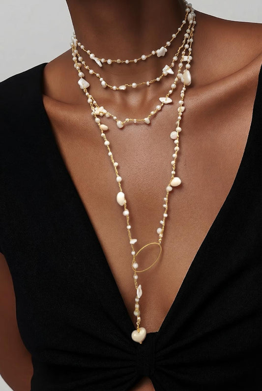 "SOGNO D'ORO"- NECKLACE - GOLD WITH  CRYSTALS AND  SHELLS