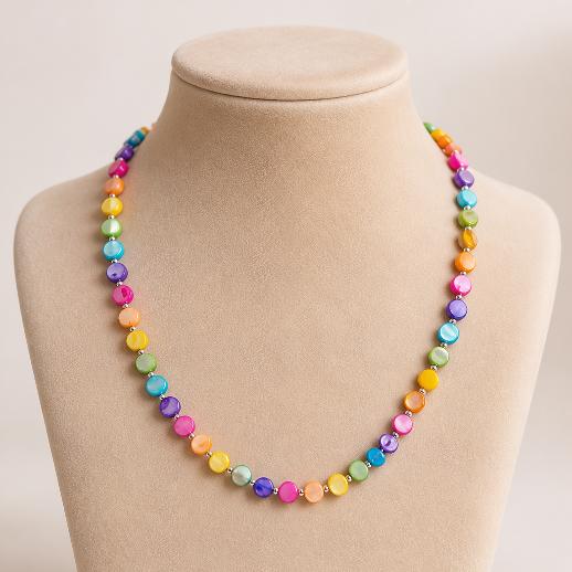 "SUMMER VIBE" – Necklace – Silver with multicolored flat beads