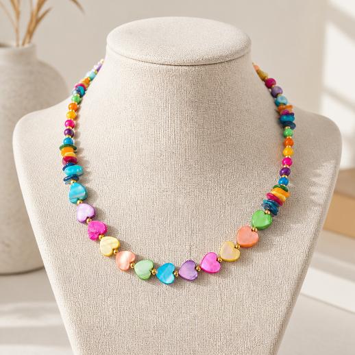 "SUMMER VIBE" Necklace – Gold with multicolored seashells and hearts