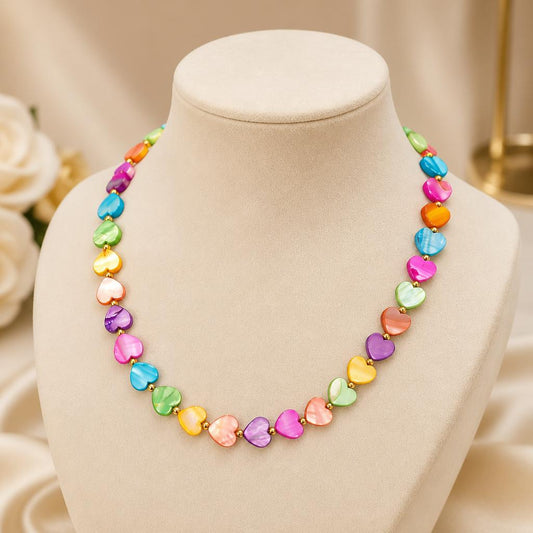 "SUMMER VIBE" Necklace – Gold with multicolored hearts