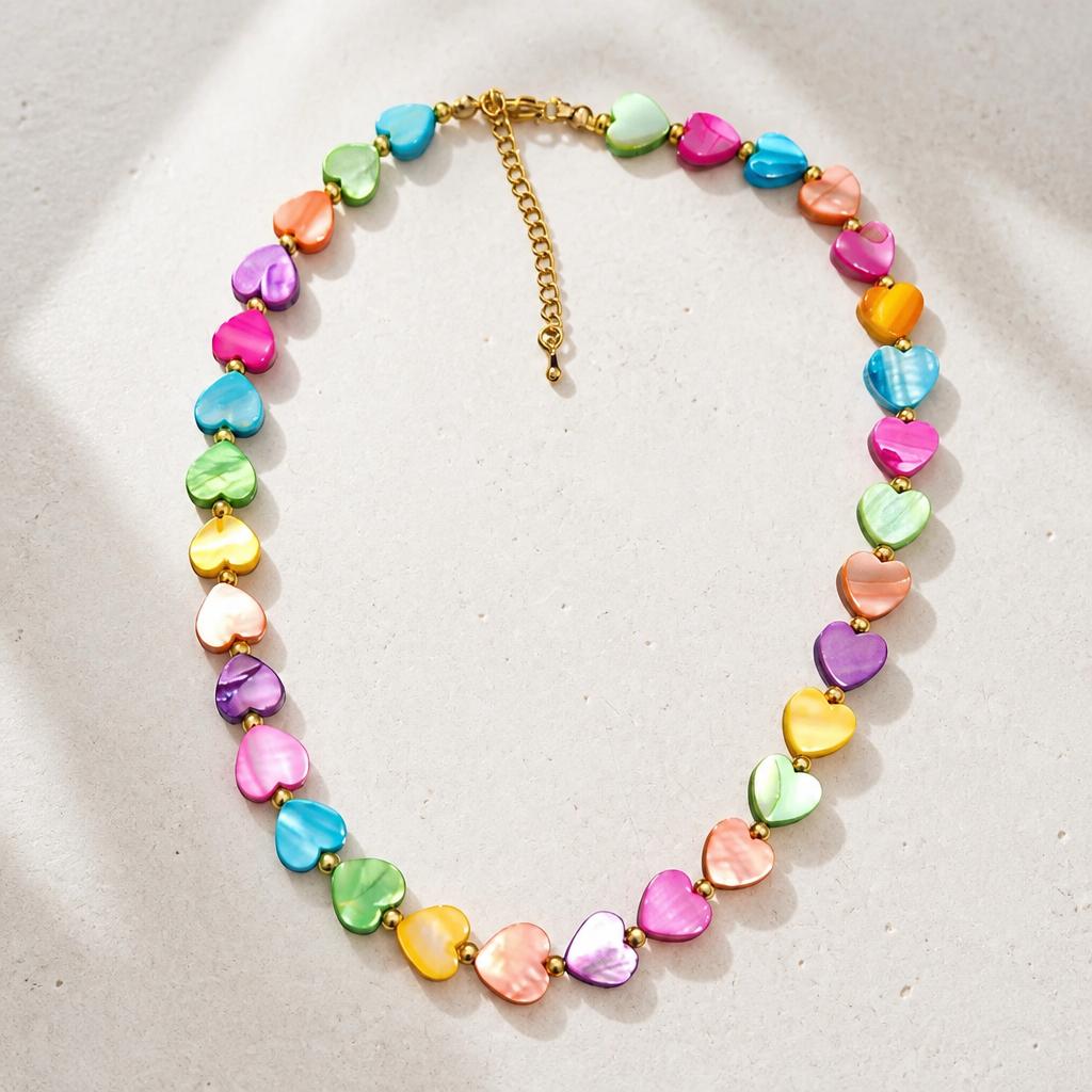 "SUMMER VIBE" Necklace – Gold with multicolored hearts