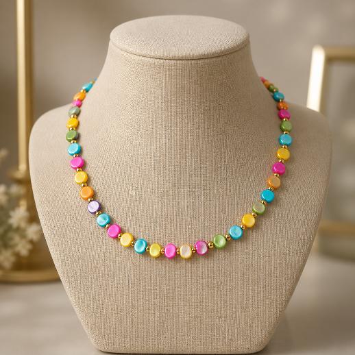 "SUMMER VIBE" – Necklace – Golden with multicolored flat beads