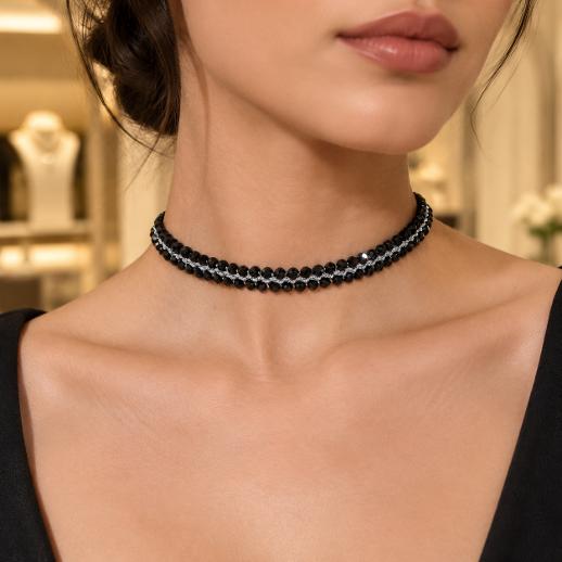 "SOGNO D'ARGENTO"– Choker – Silver choker with black crystals