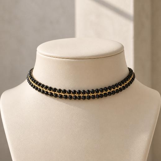 "SOGNO D'ORO" – Choker – Gold choker with black crystals