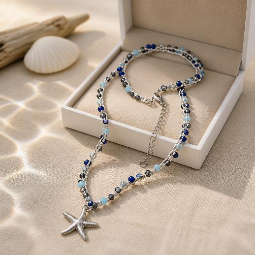 "SOGNO D'ARGENTO"- NECKLACE - SILVER WITH  CRYSTALS AND STARFISH