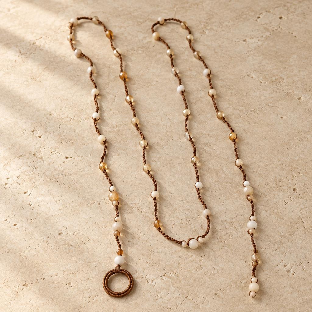 "Autumn Delights" – Necklace – Brown with white crystals